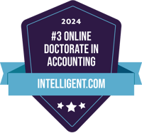 Badge for 2024 #3 Online Doctorate in Accounting, per intelligent.com