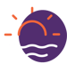 Icon of sun rising over ocean
